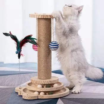 Игрушки для кошек, цельная сизалевая когтеточка, прочная деревянная лазалка для кошек, прочная колонна для захвата кошек с поворотным столом, игрушки для кошек