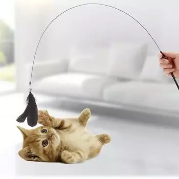 Игрушки для кошек Интерактивные Забавные Прочные Сменные Игрушки для кошек Присоска Автоматические Съемные Аксессуары для кошек Перо Палочка Товары для животных Стальная проволока чёрный
