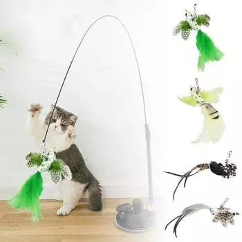 Игрушки для кошек, перья, палочка, интерактивная игрушка, игрушки для котят с супер присоской, съемные, 2 шт., замена перьев, аксессуары для кошек