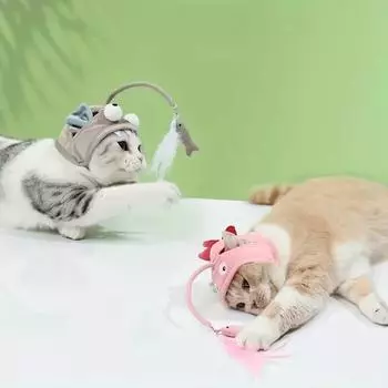 Игрушки для кошек, саморазвлечение котята игрушки для кошек принадлежности для кошек шапки игрушки для кошек головные уборы длинные прутья перья, устойчивые к укусам розовый