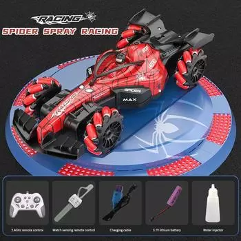 Игрушки для мальчиков с дистанционным управлением Spider, большой размер 2,4 ГГц 4WD RC Drift Stunt Car с подсветкой и музыкальным спреем, крутые игрушки Spider, рождественский подарок на день рождения CAR + CONTROL WATCH