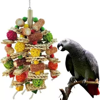 Игрушки для попугаев из натуральной кукурузы Игрушки для попугаев из дерева Клетка для птиц Love Bird Cage Забавные игрушки для дрессировки птиц Устойчивая к укусам игрушка для разрывания птиц