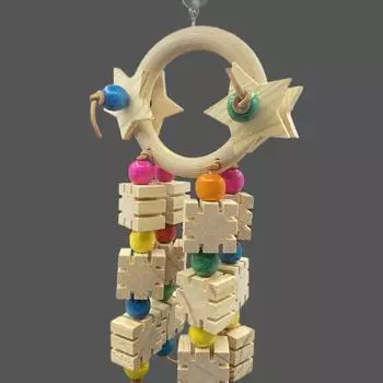 Игрушки для попугаев, кольца с пятиконечной звездой, принадлежности для птиц, инструменты, качели для жевания, деревянные игрушки для птиц среднего и большого размера жёлтый