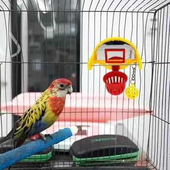 Игрушки для птиц-попугаев, мини-баскетбольное кольцо, корзина для стрельбы, игрушки для попугая, интеллект, игра-головоломка, жевательные игрушки, прибор для дрессировки домашних животных China красный