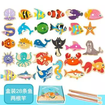 Игрушки для рыбалки Детские магнитные рыбки Деревянные для малышей Бочкообразные Морские животные Познавательные Интерактивные игрушки, Игры для рыбалки