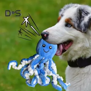 Игрушки для собак «Пискливый осьминог», интерактивная мягкая игрушка для жевания в виде осьминога для агрессивных любителей жевать, мягкая плюшевая игрушка для собак для маленьких, средних и больших собак синий