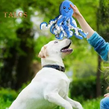 Игрушки для собак «Пискливый осьминог», интерактивная мягкая игрушка для жевания в виде осьминога для агрессивных любителей жевать, мягкая плюшевая игрушка для собак для маленьких, средних и больших собак синий
