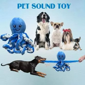 Игрушки для собак «Пискливый осьминог», интерактивная мягкая игрушка для жевания в виде осьминога для агрессивных любителей жевать, мягкая плюшевая игрушка для собак для маленьких, средних и больших собак синий