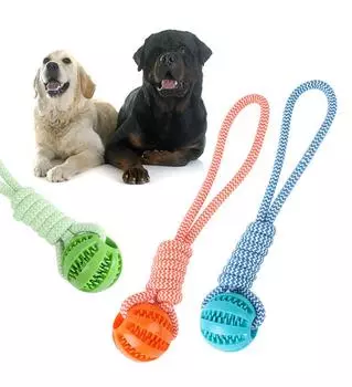 Игрушки для собак, шарики, интерактивная веревка для лечения, резиновые протекающие шарики для маленьких и средних собак, жевательные, устойчивые к укусам, чистка зубов домашних животных зелёный