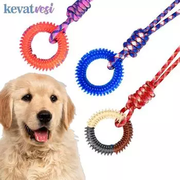 Игрушки для собак, устойчивые к укусам, интерактивная жевательная игрушка для маленьких, средних и больших собак, забавное кольцо для дрессировки собак с веревкой, товары для животных 43x11cm красный