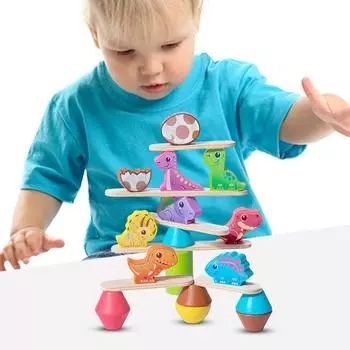 Игрушки для сортировки, укладки и балансировки Деревянные игрушки-динозавры для укладки Наборы блоков для малышей Подарок на день рождения для детей Мальчиков Девочек Dinosaur Jenga