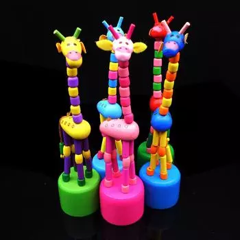 Игрушки для украшения дома, сада, деревянные, милые, деревянные, стоящие, мультяшные, игрушки-жирафы, танцующие, качающиеся разноцветный