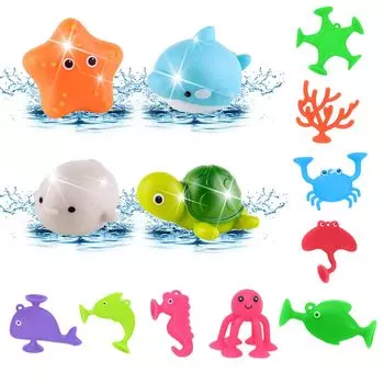 Игрушки для ванны Toyone Baby Water Play LED светящиеся игрушки 4 шт. 9 морских существ с присосками развивающие игрушки для малышей рейтинг популярности идеальный