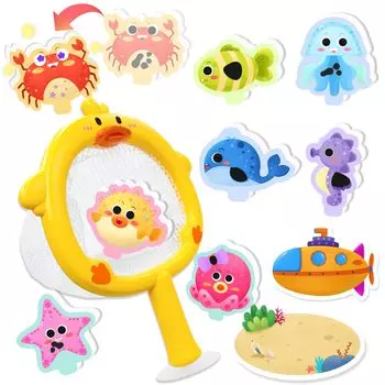 Игрушки для ванны VBACALA Игрушки для ванны Осьминог Краб Кит Цвет меняющий пазл с животными Рыба Черпак Сачок для воды Сетка для игрушек и хранения в комплекте Игрушка для ванны Рождество