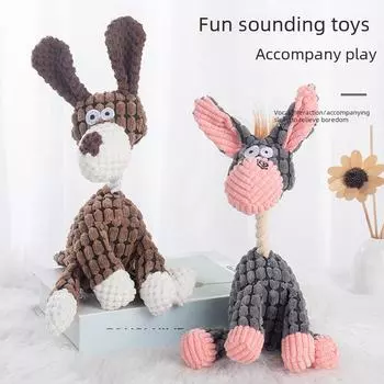 Игрушки для жевания собак недолговечного использования: Звуковой плюшевый плюшевый корги для щенков Stupid Donkey