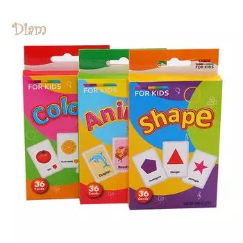 ИГРУШКИ И МАЛЫШИ 36 шт./компл., мультяшные животные, цветные, с английским принтом, флэш-бумажные карты, образовательные игрушки для маленьких детей Color