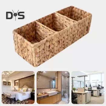 Игрушки Косметика Плетеная корзина Плетеная корзина с разделителями Большая вместимость Экологичный многоцелевой органайзер для ящиков стола Корзина для хранения A