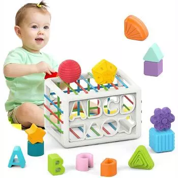 Игрушки Монтессори, модернизированные детские игрушки-сортировщики с резинками, сенсорные строительные блоки, мелкая моторика, детские игрушки от 18 месяцев, подарки для мальчиков и девочек 12.5x12x12cm