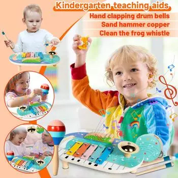 Игрушки-перкуссионные инструменты, ручные хлопающие барабаны с колокольчиками, шейкеры, медный шуршащий инструмент для трения, набор из четырех предметов One Size