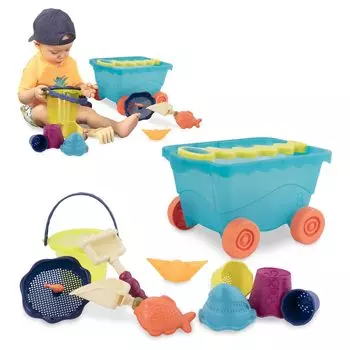 игрушки Песочница Набор Travel Beach Wagon Sand Play Toys Набор из 11 игрушек для детей от 1,5 лет и старше Оригинальный продукт B. (синий) синий