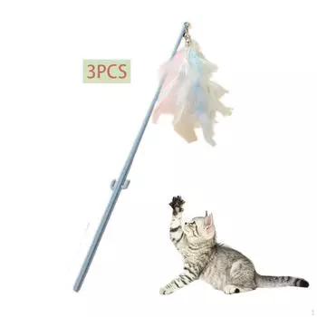 Игрушки с кошачьими перьями, палочка-дразнилка 38 см, улучшающая IQ, забавная с палочкой-колокольчиком blue cactus