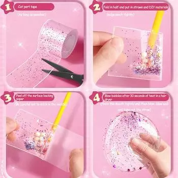 Игрушки с пузырчатой лентой, клейкие надувные пузырчатые ленты, цветные блестящие, двухсторонние, с высокой липкостью розовый