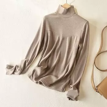 Ihimi Sea Quiet Dralon Thickened Bottoming Shirt Female 2025 Fall New High Neck Knitwear Slim-Fit Underwear Top Oatmeal color L