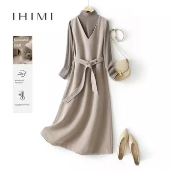 Ihimi Sea Quiet Fancy Sleeveless Dress Women s 2025 Winter New Arrival Long Dress Underdress Mid Length Long Length Skirt Oatmeal color XL(63.00 kg-67.50 kg)