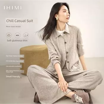 Ihimi Sea Quiet Old Money Style Silm Shirt Pants Two-piece Set Women s Autumn Fashionable Jacket Casual Pants Suit Flower Brown L