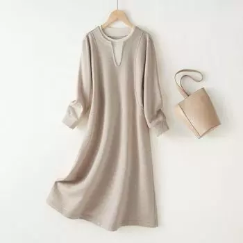 Ihimi Sea Quiet Small Patchwork Sweatshirt Dress Female 2025 Fall New Arrival Loose Casual Straight-Leg Dress Oatmeal XL