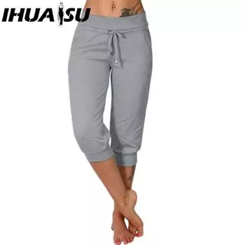IHUASU 10 цветов Женская мода Повседневные Однотонные Брюки и Капри с принтом S серый