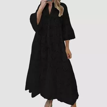 IHUASU 8 цветов S-5XL женские модные летние весенние однотонные повседневные платья с принтом и рукавом 3/4 с V-образным вырезом XS