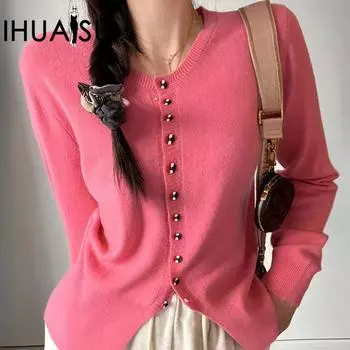 IHUASU легкий роскошный шерстяной вязаный кардиган для женщин весна и осень новый тонкий отрезок кашемира универсальный нижний свитер свитер S серый