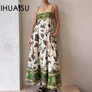 IHUASU Летнее сексуальное платье без рукавов с принтом через шею для женщин