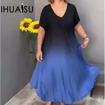 IHUASU летнее свободное повседневное сексуальное платье с принтом для женщин S красный