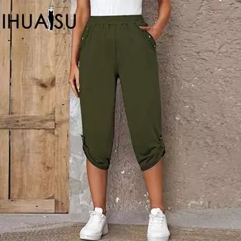 IHUASU Летние модные повседневные эластичные брюки для женщин S чёрный