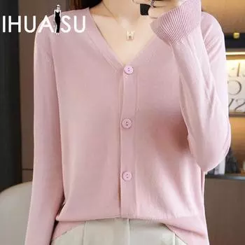 IHUASU Летний тонкий длинный рукав Ice Silk трикотажный женский кардиган куртка Солнцезащитная рубашка с кондиционером рубашка с юбкой V-образный вырез верхняя одежда топы M белый