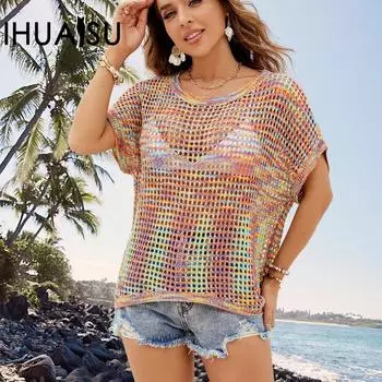 IHUASU летний женский однотонный халат на крючках, свободный свитер большого размера с рукавами «летучая мышь», женский S