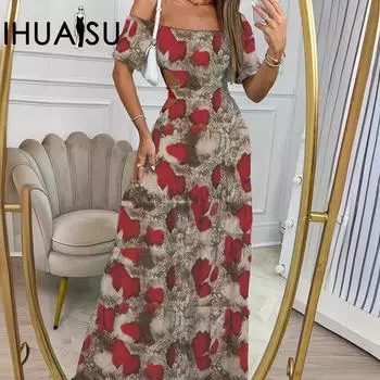 IHUASU летняя женская длинная юбка с эластичной резинкой на талии и принтом, праздничное платье S