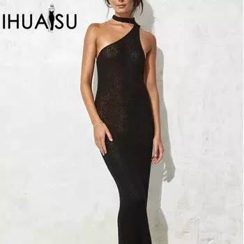 IHUASU модная женская юбка сексуальная красотка висячие воротнички трикотажные платья для женщин S чёрный