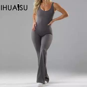 IHUASU модный обтягивающий комбинезон для йоги, повседневный бесшовный спортивный комбинезон для похудения для женщин S чёрный