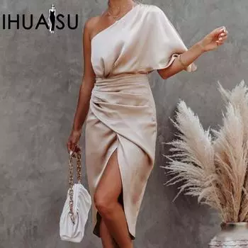 IHUASU однотонное платье с принтом, лето-весна, сексуальное с одним рукавом и розой, нерегулярное платье-юбка, вечернее платье, женское S