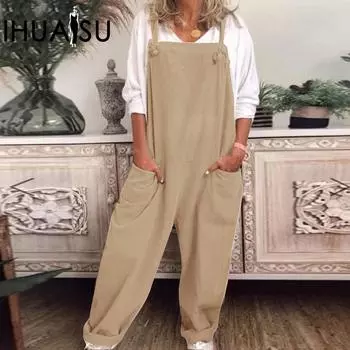 IHUASU однотонные повседневные брюки для женщин с подтяжками