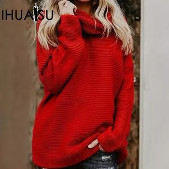 IHUASU осень и зима женский однотонный трикотаж длинный рукав высокий воротник свитер S серый