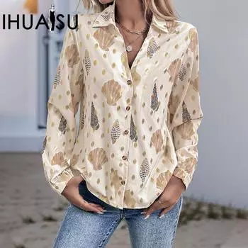 IHUASU осень-зима мода повседневная женская свободная рубашка с принтом S абрикосовый