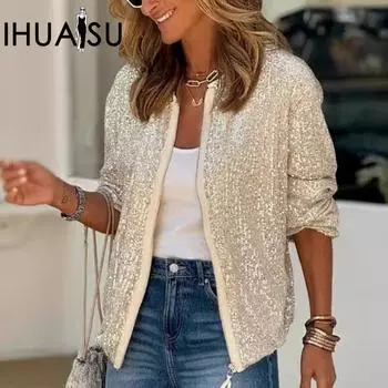 IHUASU осень-зима повседневное модное классическое пальто с блестками для ночного клуба S серебряный
