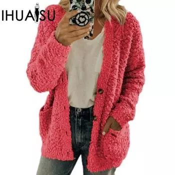 IHUASU Осенне-зимнее женское модное повседневное пальто из овечьей шерсти большого размера на The S белый