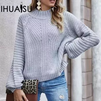 IHUASU Осенне-зимний женский джемпер с открытыми плечами, универсальный, с длинными рукавами, для поездок на работу S зелёный