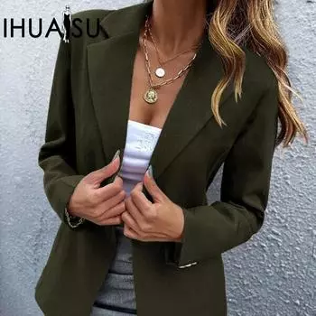 IHUASU осенне-зимний женский повседневный однотонный пиджак с длинным рукавом на одной пуговице