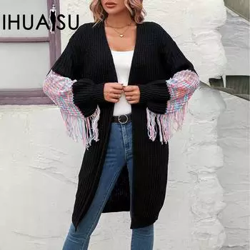 IHUASU Осенне-зимний женский свитер с бахромой Трикотаж Вязаный свитер S чёрный
